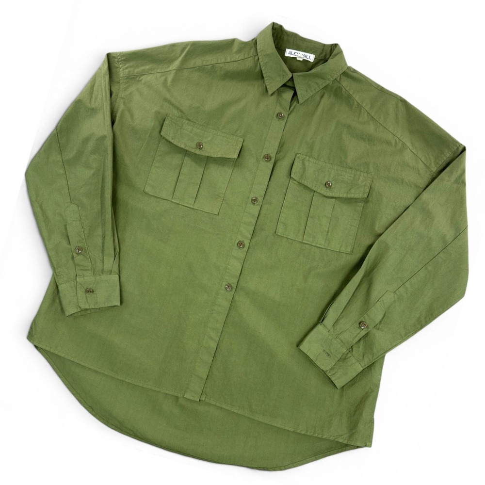 Alex Mill Womens Small Olive Green Cotton Utility Button Down Shirt Oversized